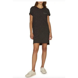 Sanctuary Dress Womens Small Black White Striped T Shirt Pocket Casual Mini S